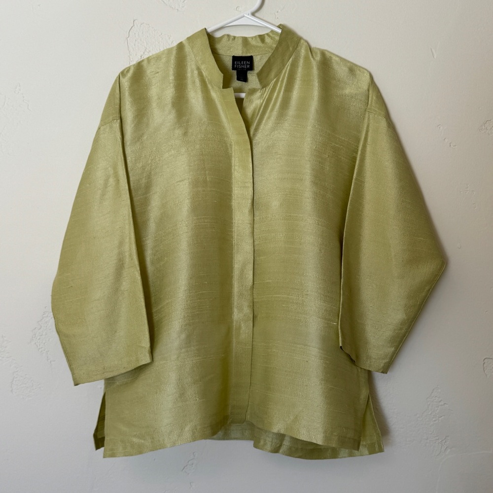 Eileen Fisher Light Green Silk Blouse Jacket